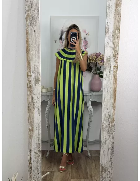 Vestido Maika de rayas lima y azul