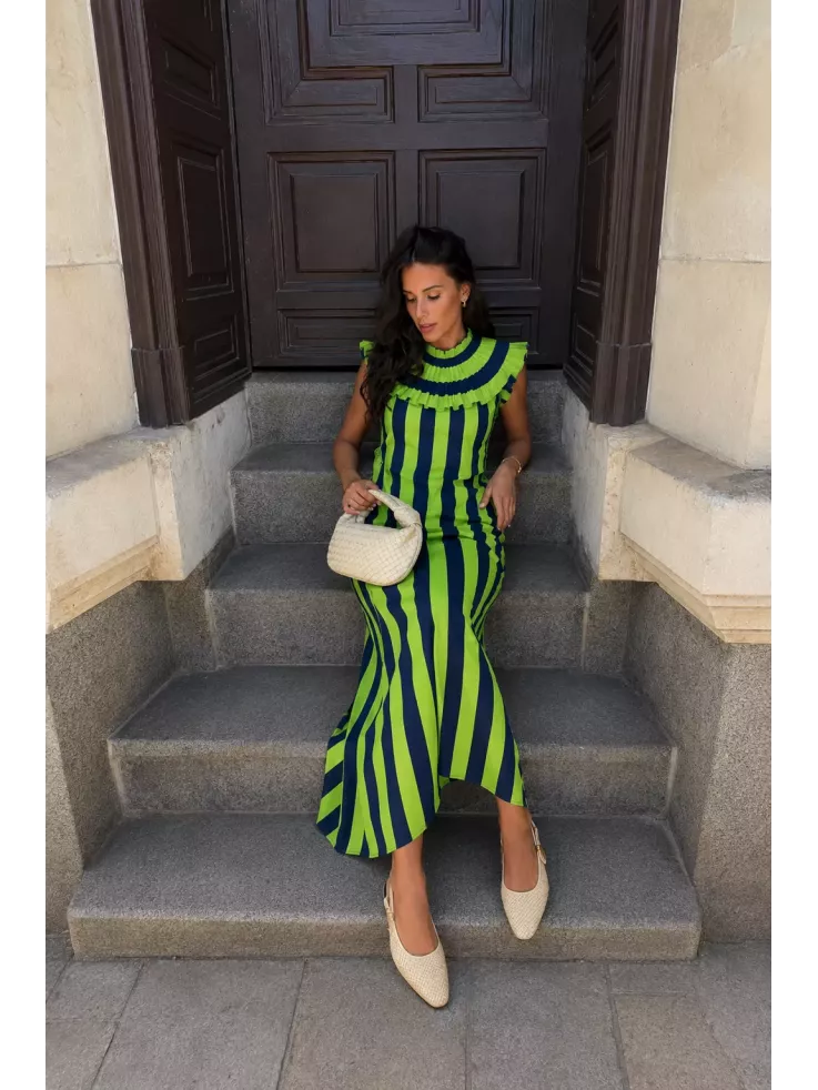 Vestido Maika de rayas lima y azul