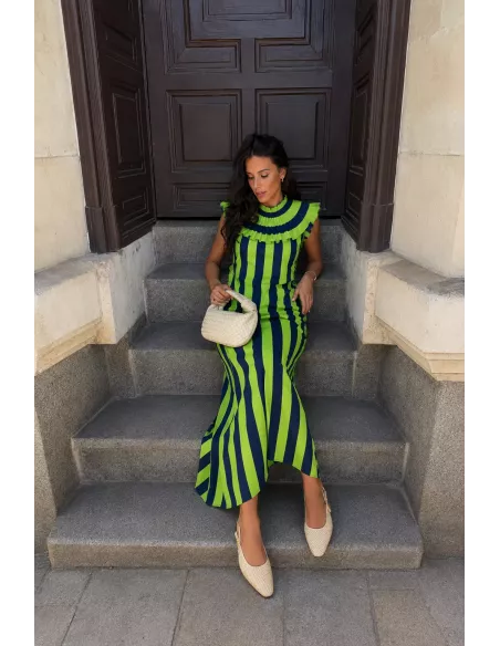Vestido Maika de rayas lima y azul