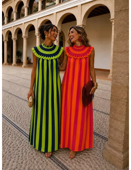 Vestido Maika de rayas lima y azul