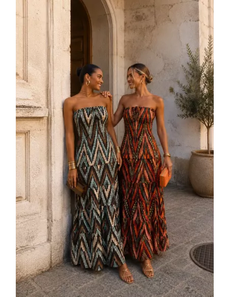 Vestido Lisa zig zag marrón y verdeagua
