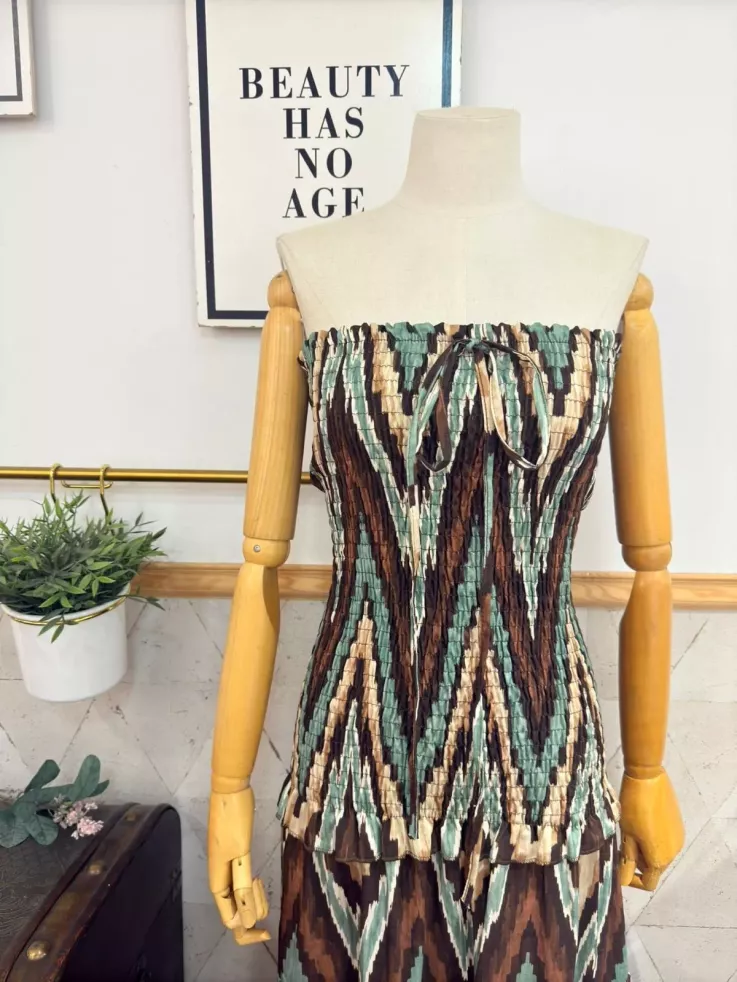 Vestido Lisa zig zag marrón y verdeagua