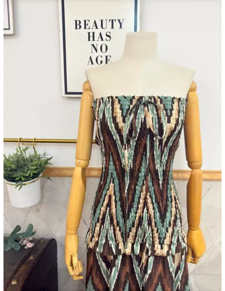 Vestido Lisa zig zag marrón y verdeagua