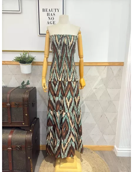 Vestido Lisa zig zag marrón y verdeagua