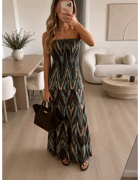 Vestido Lisa zig zag marrón y verdeagua