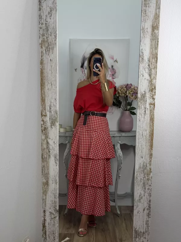 Falda Ginebra de cuadros rojo