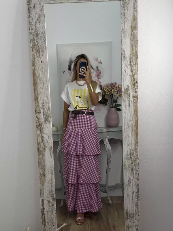 Falda Ginebra de cuadros rosa