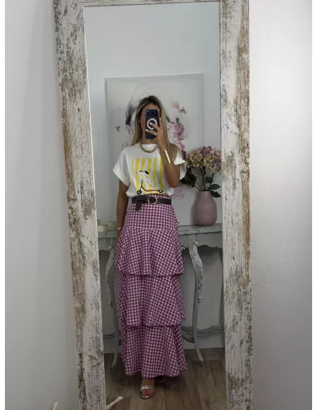 Falda Ginebra de cuadros rosa