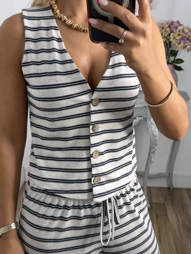 Conjunto Boston de rayas azul marino