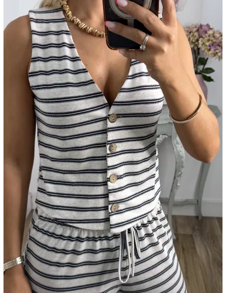 Conjunto Boston de rayas azul marino