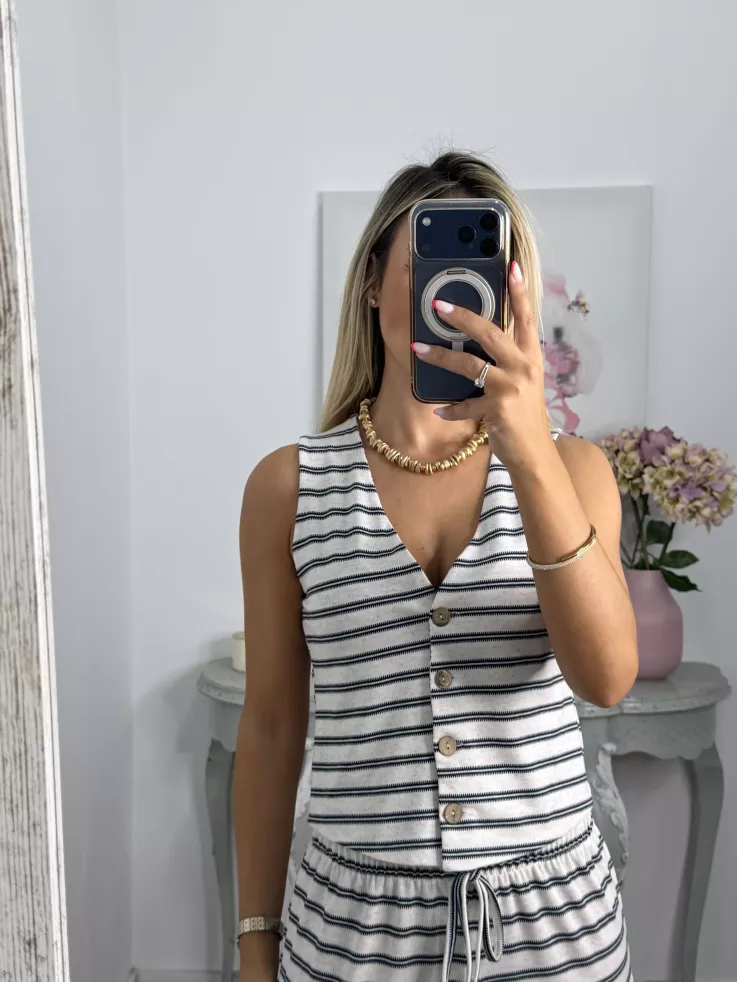Conjunto Boston de rayas azul marino