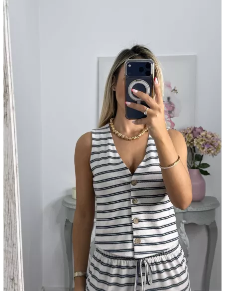 Conjunto Boston de rayas azul marino