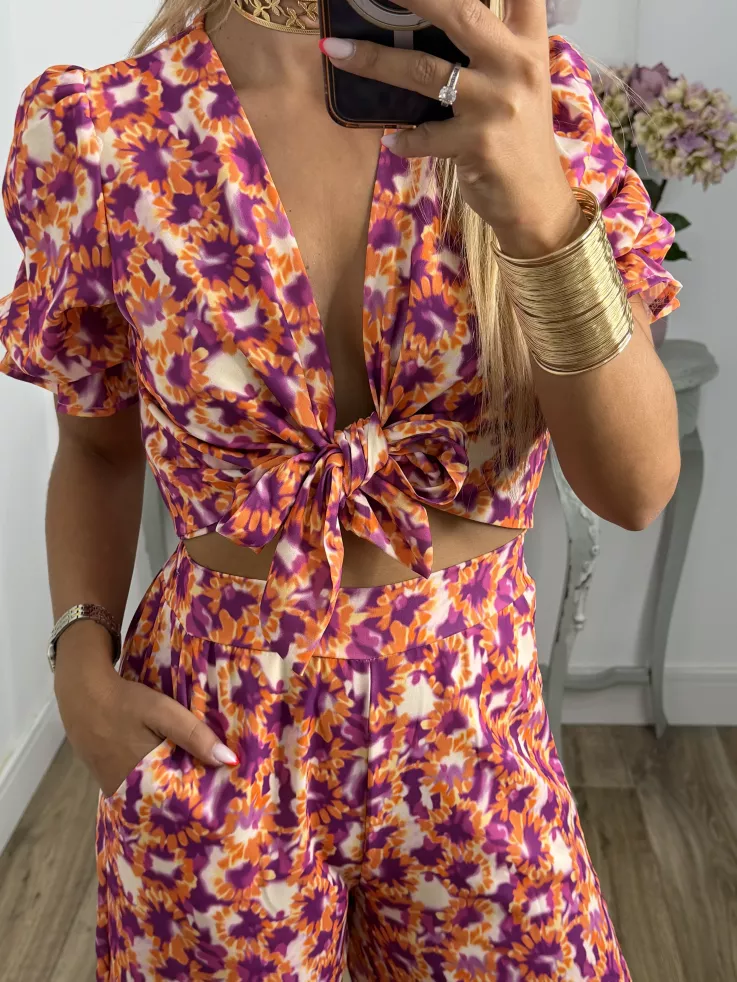 Conjunto Cairo  estampado naranja y buganvilla