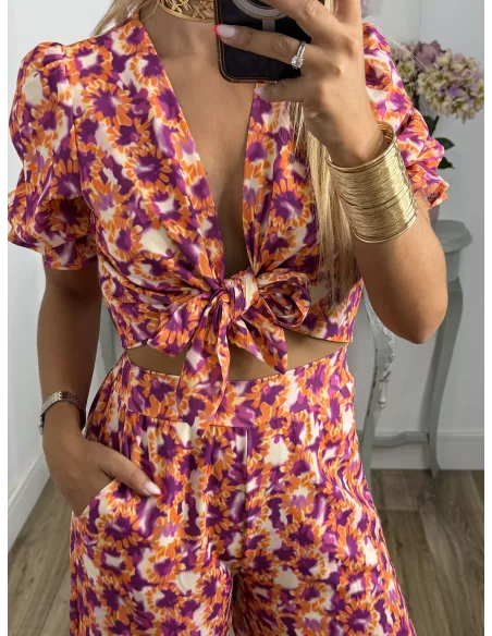 Conjunto Cairo  estampado naranja y buganvilla