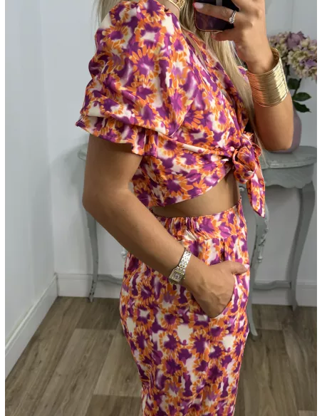 Conjunto Cairo  estampado naranja y buganvilla