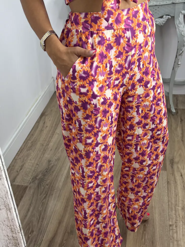 Conjunto Cairo  estampado naranja y buganvilla