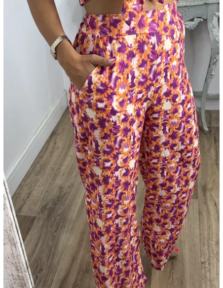 Conjunto Cairo  estampado naranja y buganvilla