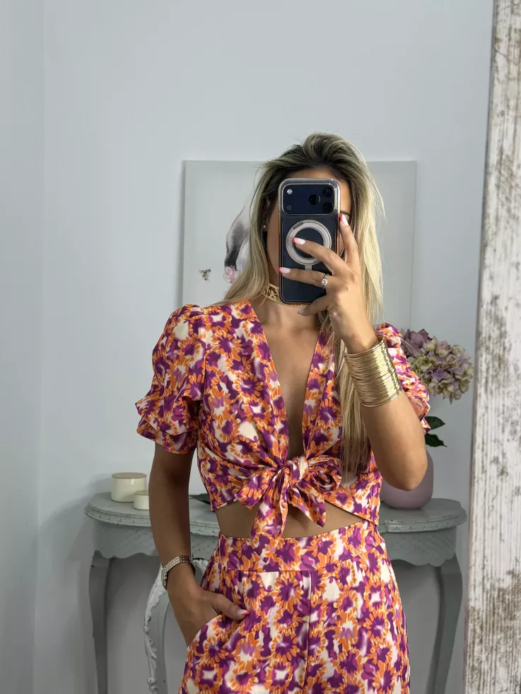 Conjunto Cairo  estampado naranja y buganvilla