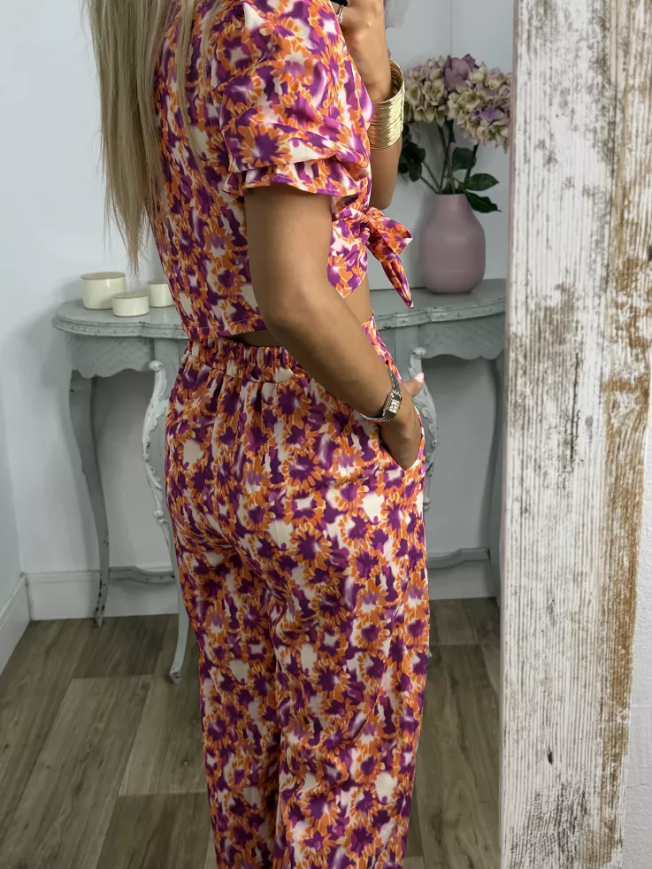Conjunto Cairo  estampado naranja y buganvilla