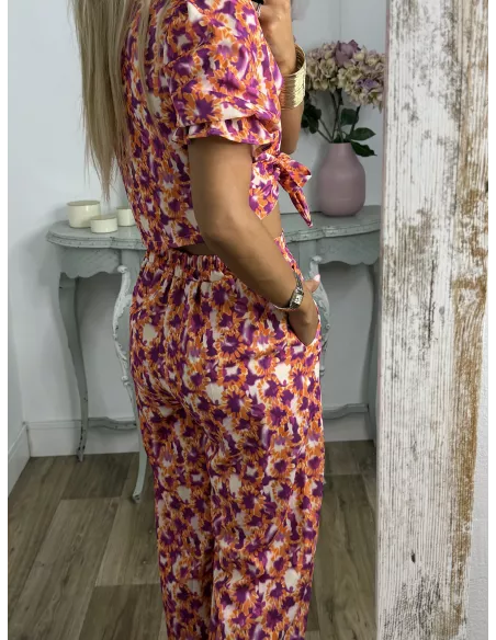 Conjunto Cairo  estampado naranja y buganvilla