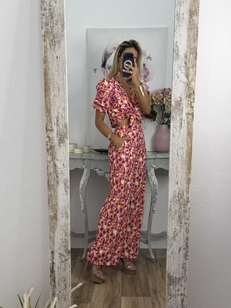 Conjunto Cairo  estampado naranja y buganvilla
