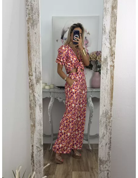 Conjunto Cairo  estampado naranja y buganvilla