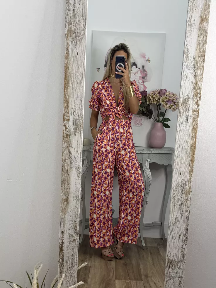 Conjunto Cairo  estampado naranja y buganvilla