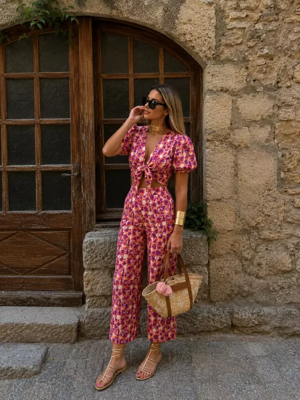 Conjunto Cairo  estampado naranja y buganvilla
