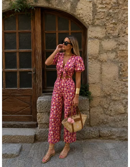 Conjunto Cairo  estampado naranja y buganvilla