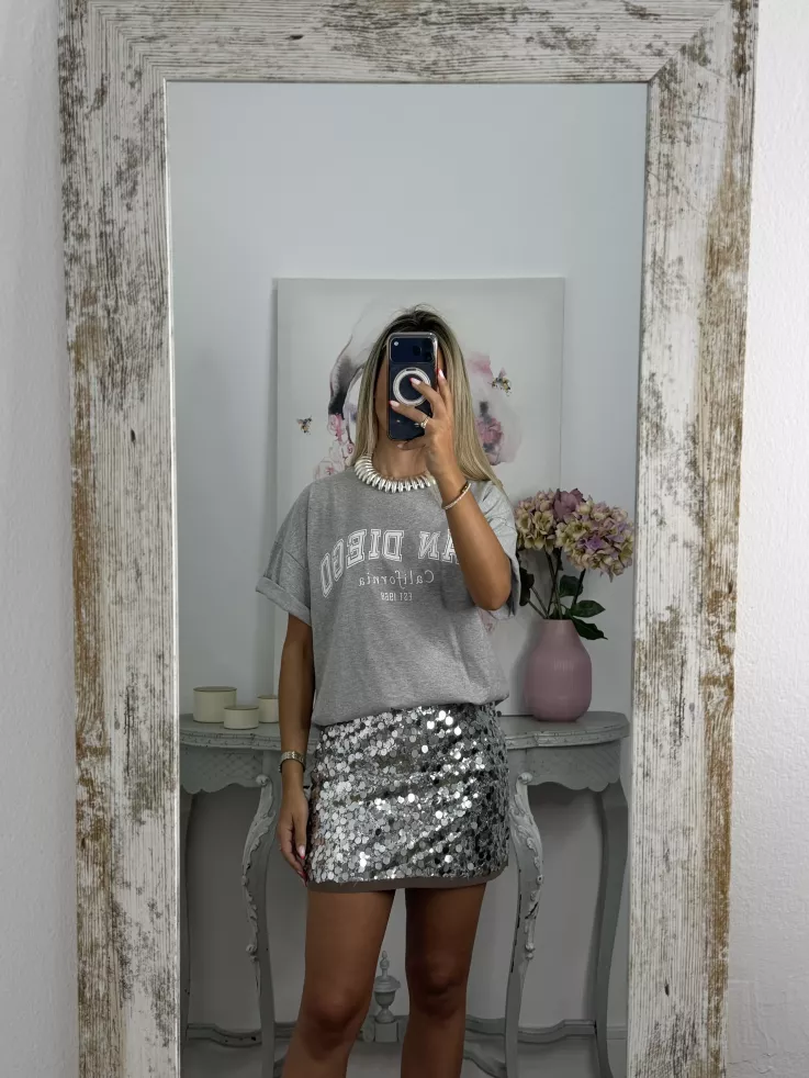 Falda corta lentejuelas gris