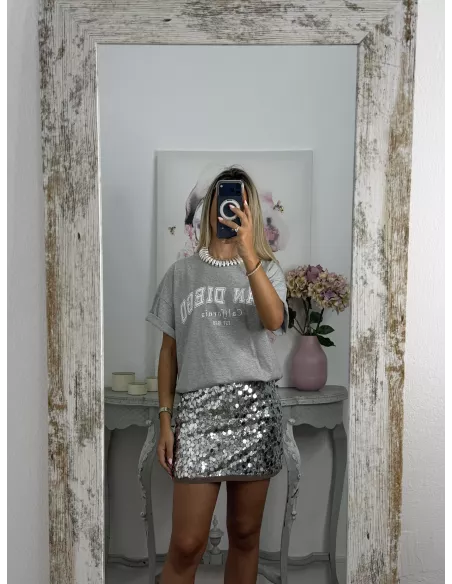 Falda corta lentejuelas gris
