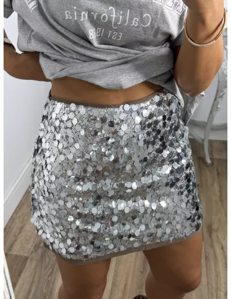 Falda corta lentejuelas gris