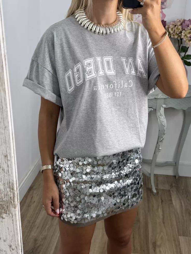 Falda corta lentejuelas gris