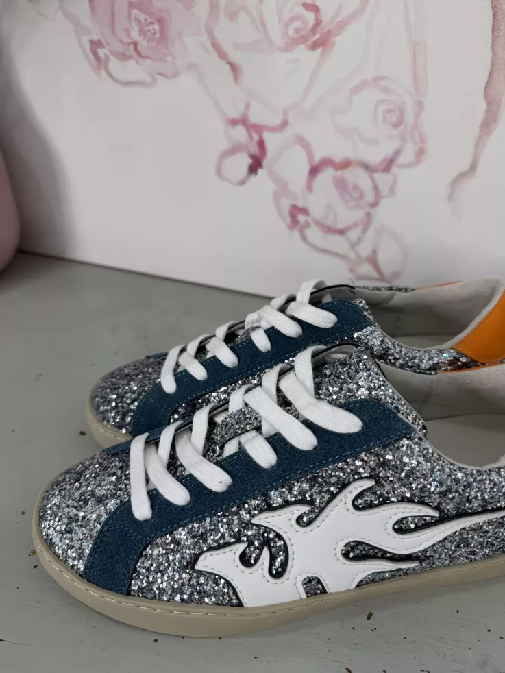 Zapatillas glitter plateado y naranja