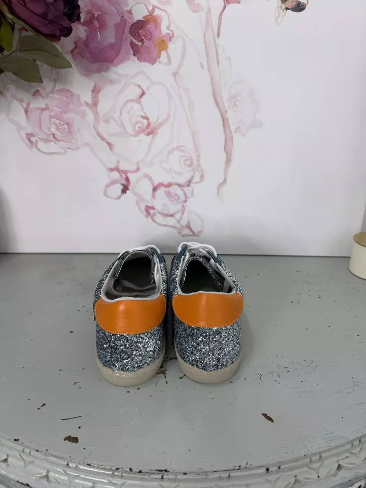 Zapatillas glitter plateado y naranja