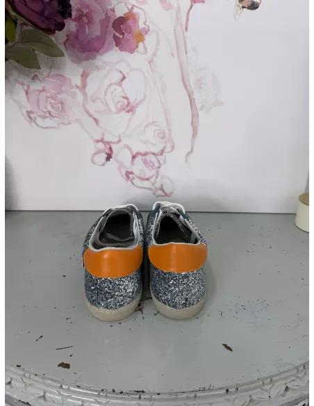 Zapatillas glitter plateado y naranja