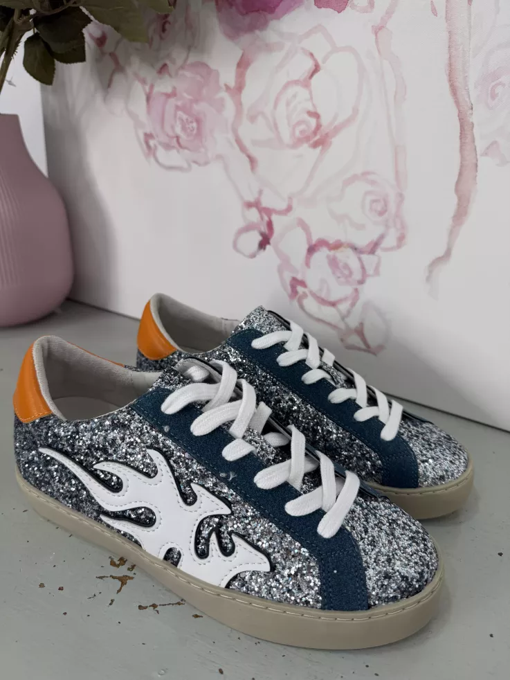 Zapatillas glitter plateado y naranja