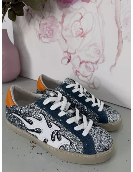 Zapatillas glitter plateado y naranja