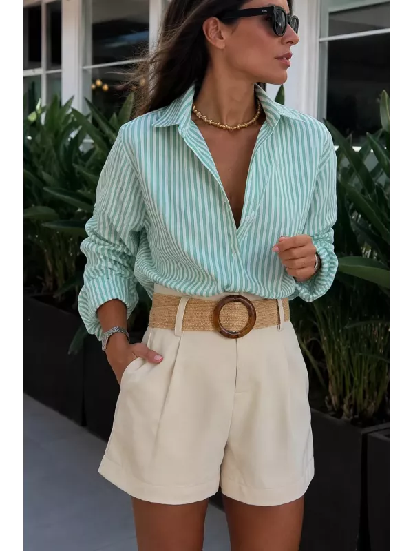 Camisa Rayas fina verde y blanca