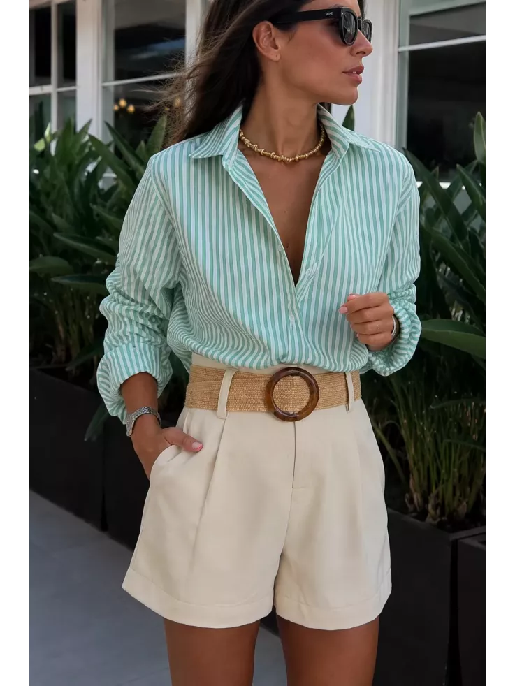 Camisa Rayas fina verde y blanca