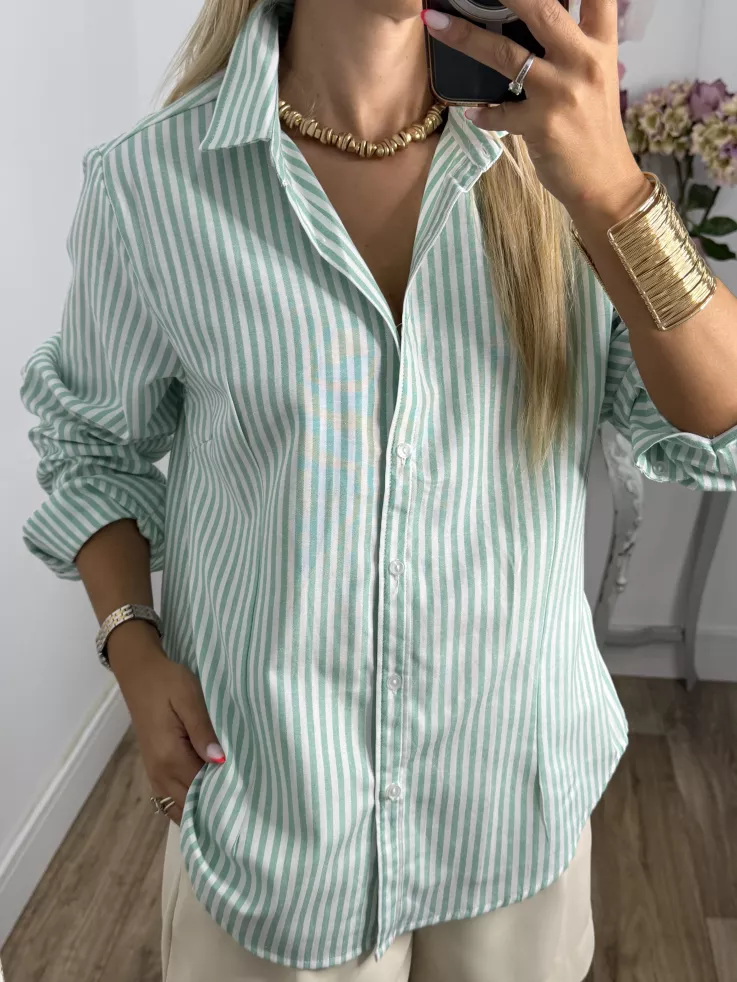 Camisa Rayas fina verde y blanca