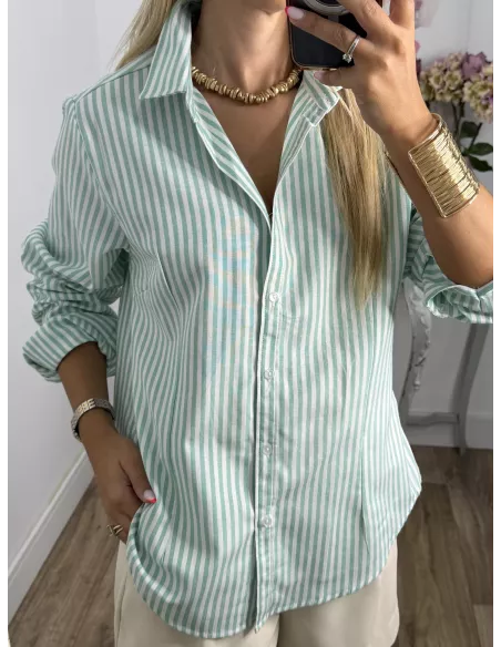 Camisa Rayas fina verde y blanca