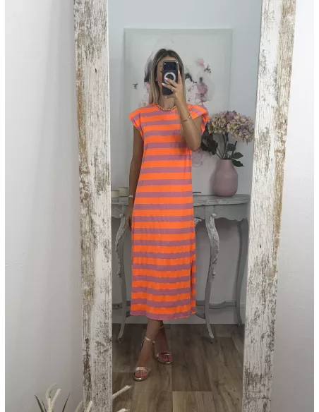 Vestido Trendy flúor naranja y malva