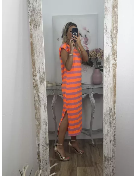 Vestido Trendy flúor naranja y malva