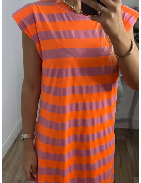 Vestido Trendy flúor naranja y malva