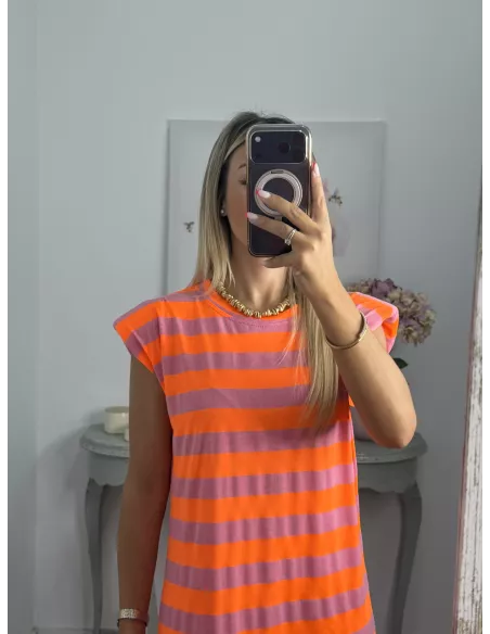 Vestido Trendy flúor naranja y malva