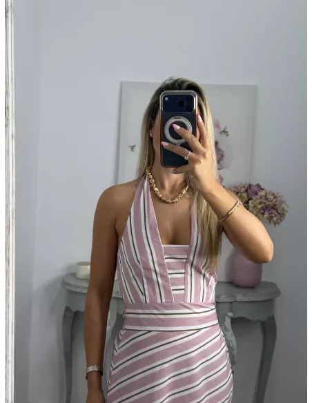 Vestido Aura rayas rosa