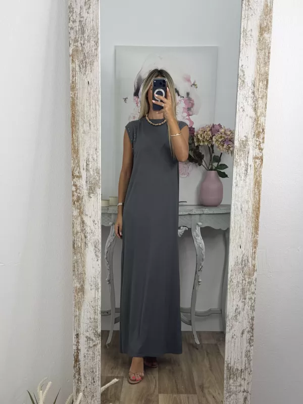 Vestido Tachuelas hombro gris