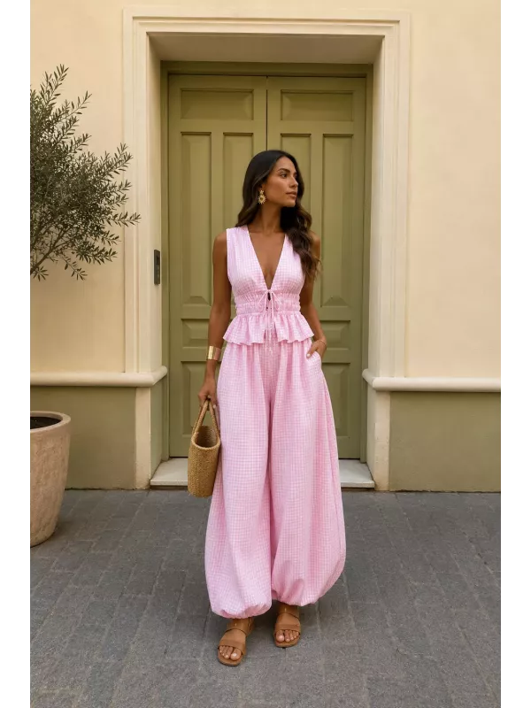 Conjunto Manuela vichy rosa