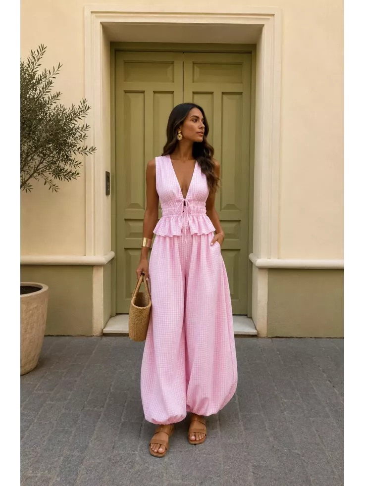 Conjunto Manuela vichy rosa